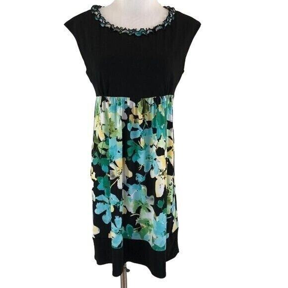 Perceptions Empire Waist Dress Knee Length Boat Neck Cap Sleeves Size 6P - Picture 1 of 8